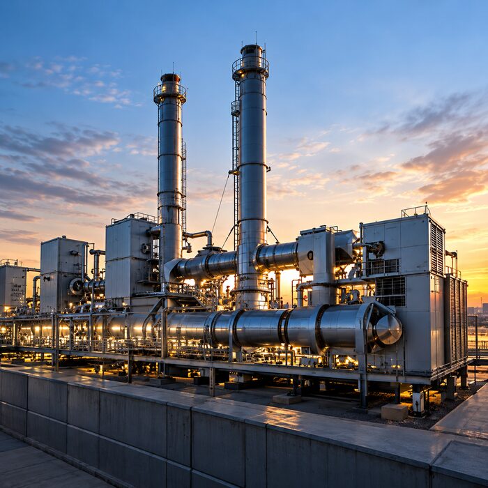 Planta industrial al atardecer