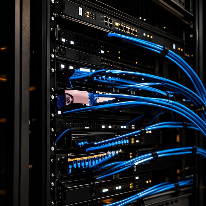 Rack de red con cableado estructurado